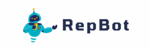 RepBot.ai animated logo with a bot showing 5 star reviews.