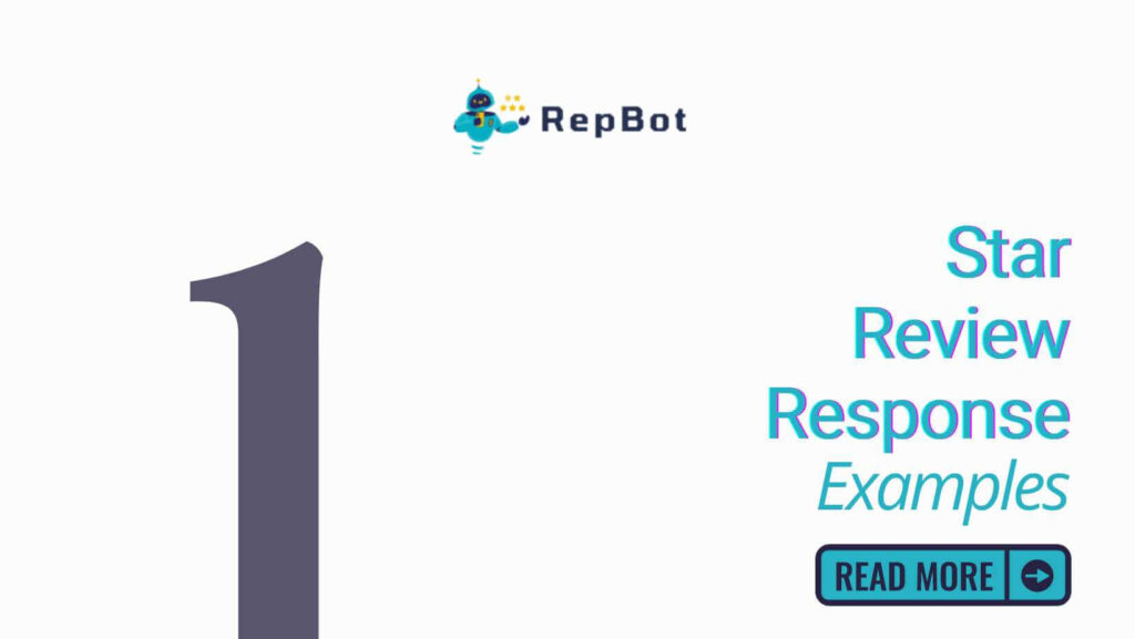 Promotional graphic for RepBot.ai featuring a large '5' with the text 'Star Review Response Examples' and a 'Read More' button.