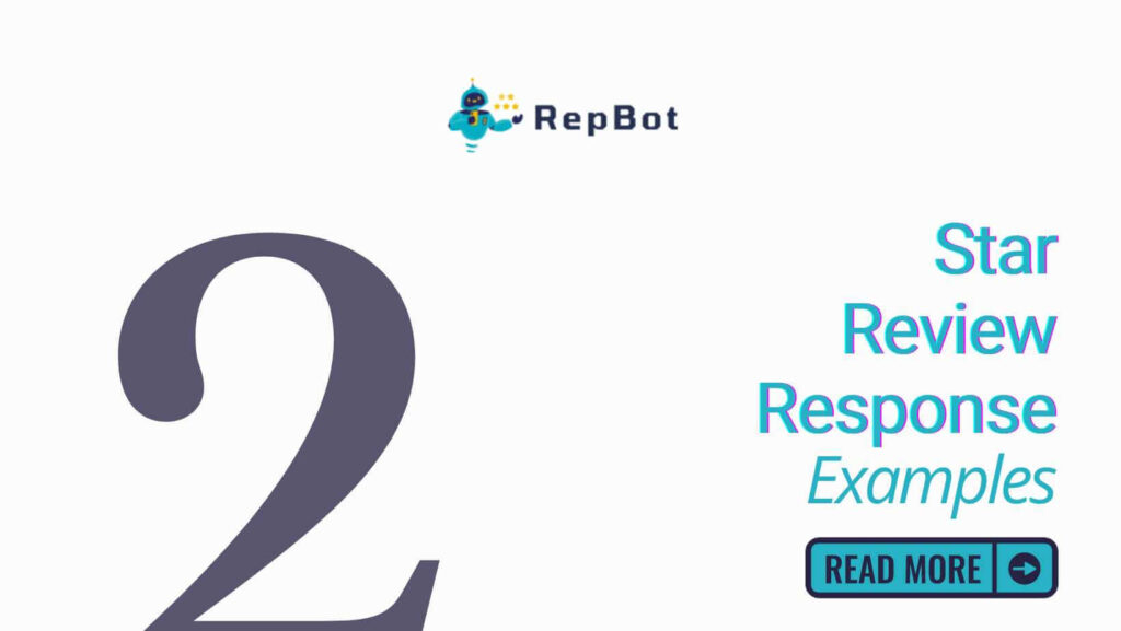 Promotional graphic for RepBot.ai featuring a large '2' with the text 'Star Review Response Examples' and a 'Read More' button